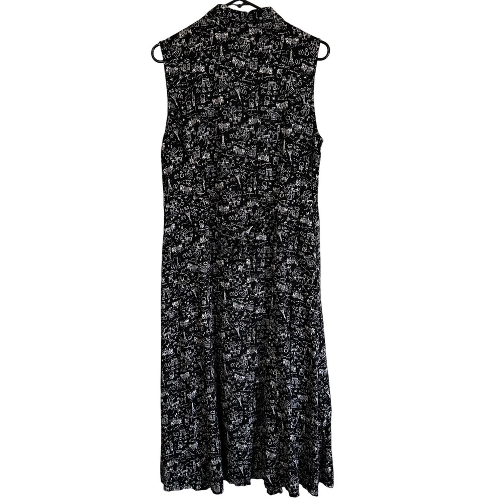 VTG Christopher Banks Maxi Dress 12 Black Paris Eiffel Tower Print Travel Whimsy - Picture 7 of 10